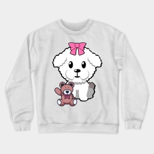 Funny Furry dog is holding a teddy bear Crewneck Sweatshirt